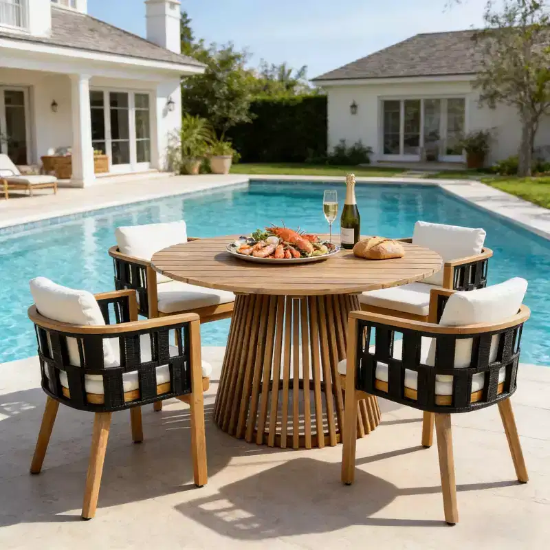 Christopher Knight Home Siddharth Modern 5 Piece Acacia Wood Patio Dining Set with Round Slatted Table
