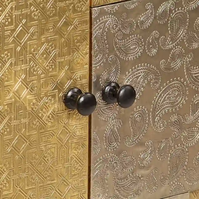 Solid Acacia Wood Sideboard with Honey Finish & Metal Details – 31.5x11.8x29.5