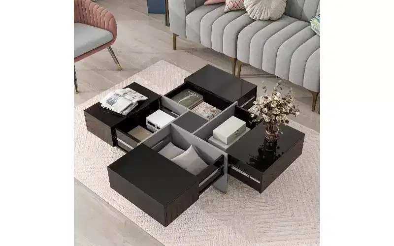 Extendable Puzzle-Top Coffee Table with 4 Hidden Storage Compartments