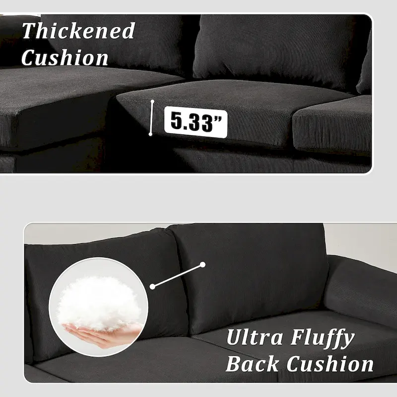 OVIOS Reversible Chaise Sofa With Fluffy Cushions Metal Legs
