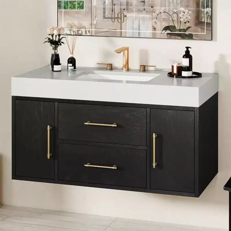 40 Inch Floating Vanity Set with 2 Closing Doors 2 Drawers Storage Cabinet