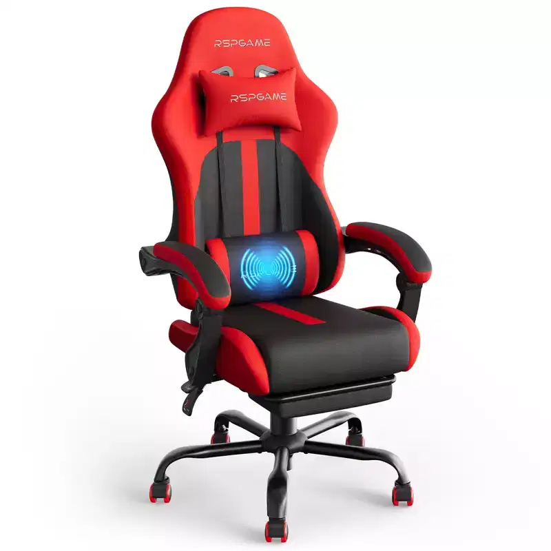 RSPGAME Basic Ergonomic Gaming Chair for Adults, PU Leather Office Chairs with Vibration Lumbar Support and Retractable Footrest, Home Computer Chairs
