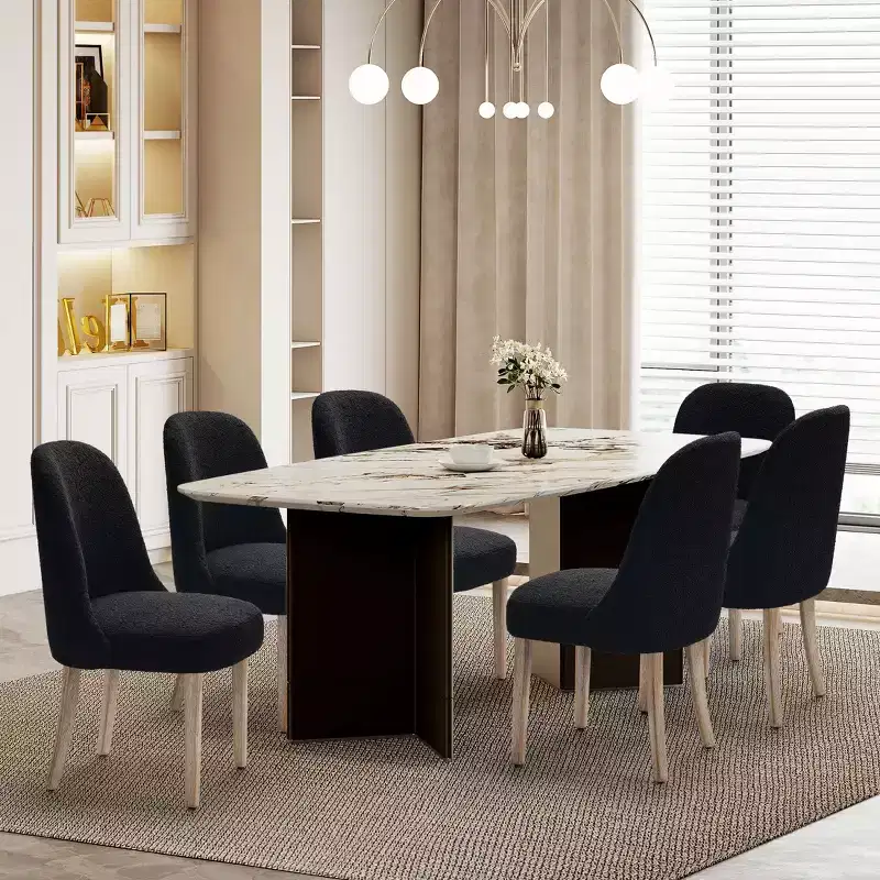 WestinTrends Genevieve Mid-Century Modern Upholstered Boucle Dining Chair (Set of 6)
