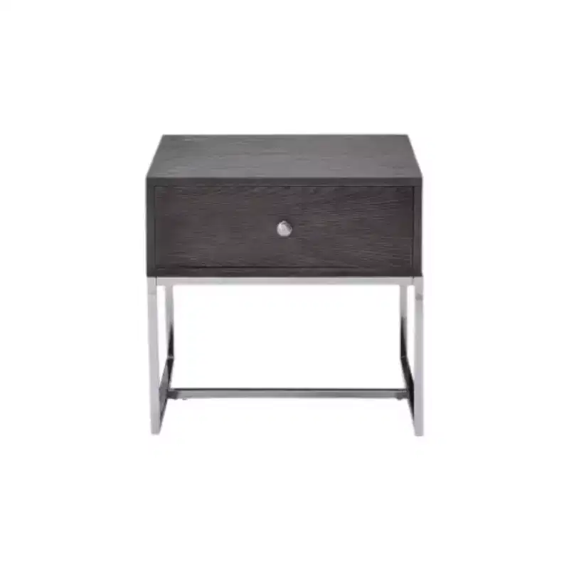 HomeRoots 22 Chrome And Gray Oak Manufactured Wood Rectangular End Table With Drawer