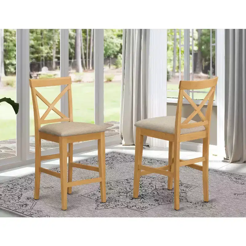 HomeStock 41.5 in.H Brown Finish High Back Wooden Counter Barstool in Rectangle Shape with Polyster Unupholstered