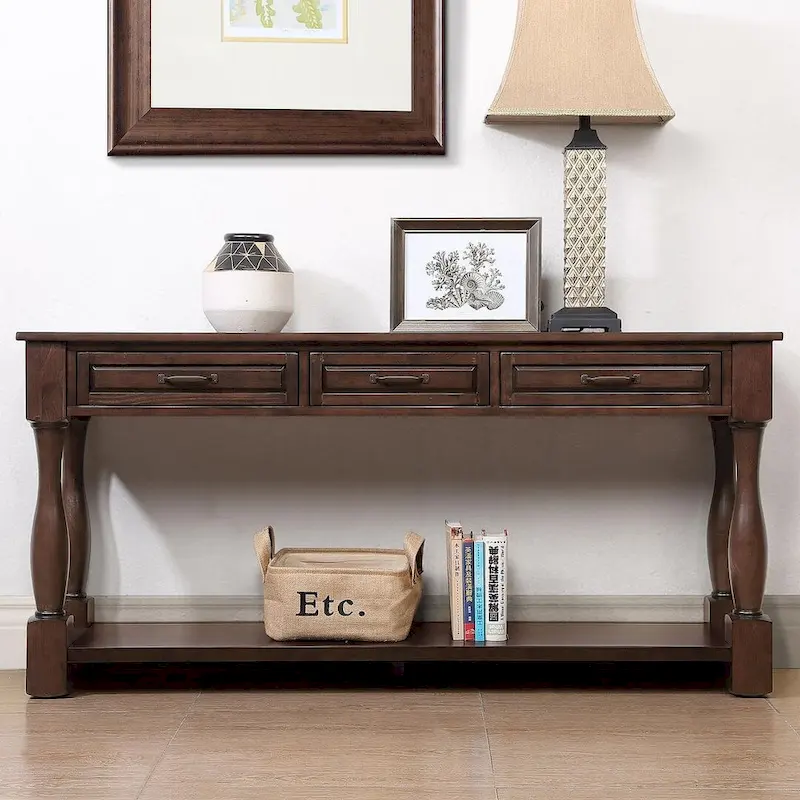 63 Solid Wood Console Table with 3 Drawers and 1 Bottom Shel
