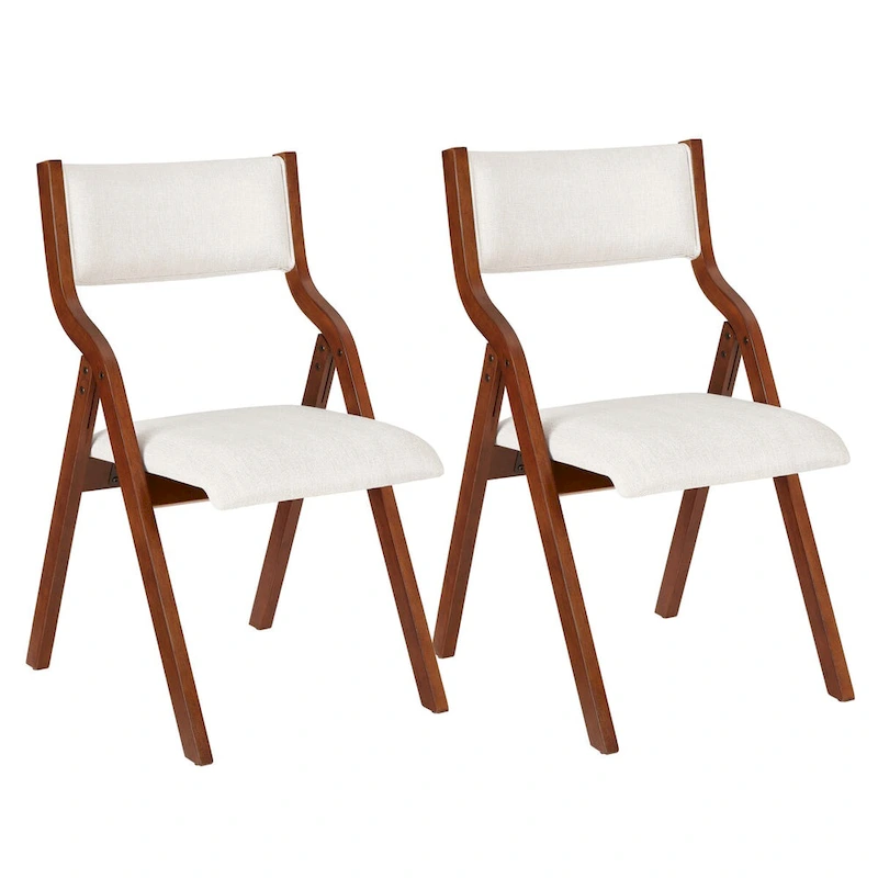 Upholstered Folding Dining Chair, Space Saving, Easy To Carry, Dining Room, 2-Pack-Cream White+Cherry