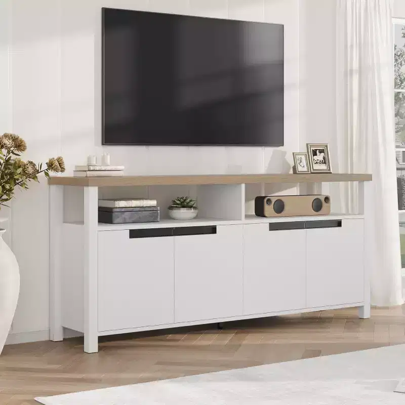 Farmhouse TV Stand for 70 In TV,63 Inch Long Entertainment Center with Storage and Open Shelf,Large Television Stand, Modern Tall Media Console Table