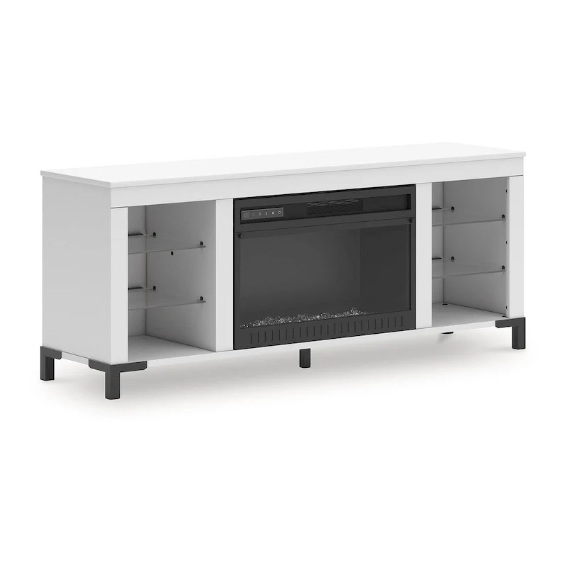 White TV Stand with Electric Fireplace, 1-Person, 60