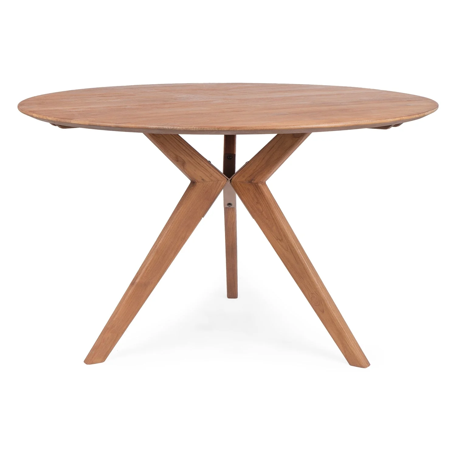 Retro Reclaimed Teak Round Dining Table with Cantilever Turned-Leg Base for Dining Rooms