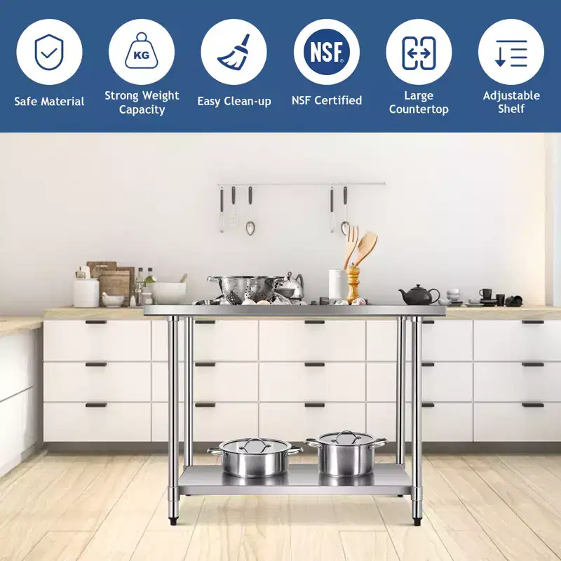 Costway 30 x 48 Commercial Kitchen Table Stainless Steel Food Prep & Work Table Silver