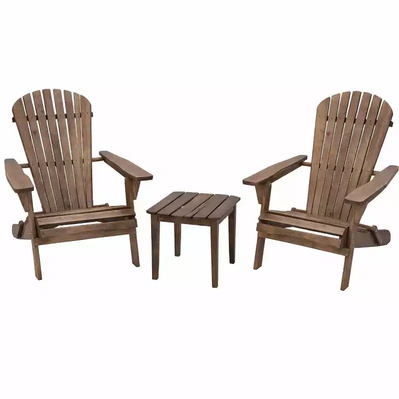 Folding Large Size Adirondack Chair Pine Wood, 2 Chairs and 1 End Table