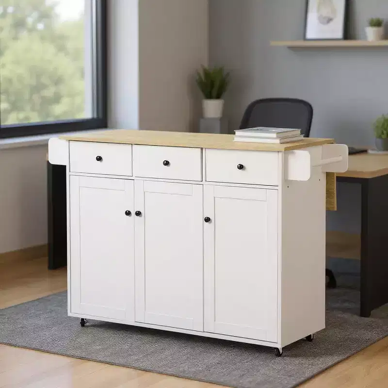 Mobile Kitchen Island Cart with Folding Drop Leaf, 45.3 Wide Kitchen Storage Cabinet on Wheels, Rolling Space-Saving Prep Table, White