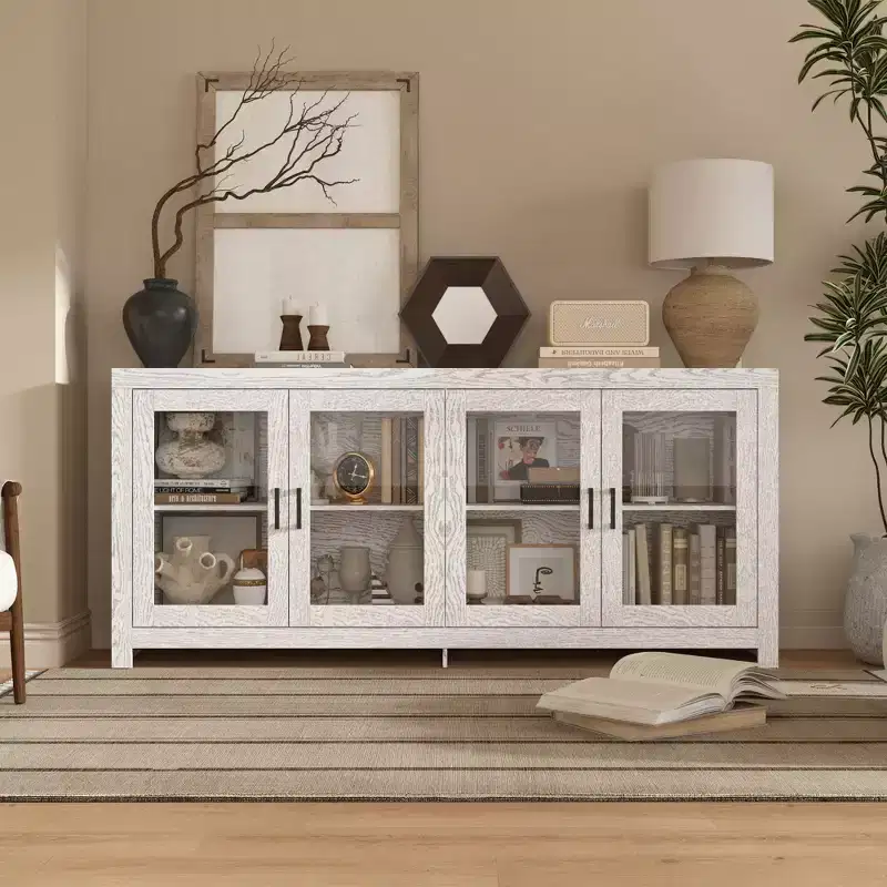 Famapy Sophisticated White Accent Cabinet Storage Cabinet: Elegant Storage with Rich Wood Grain Finish