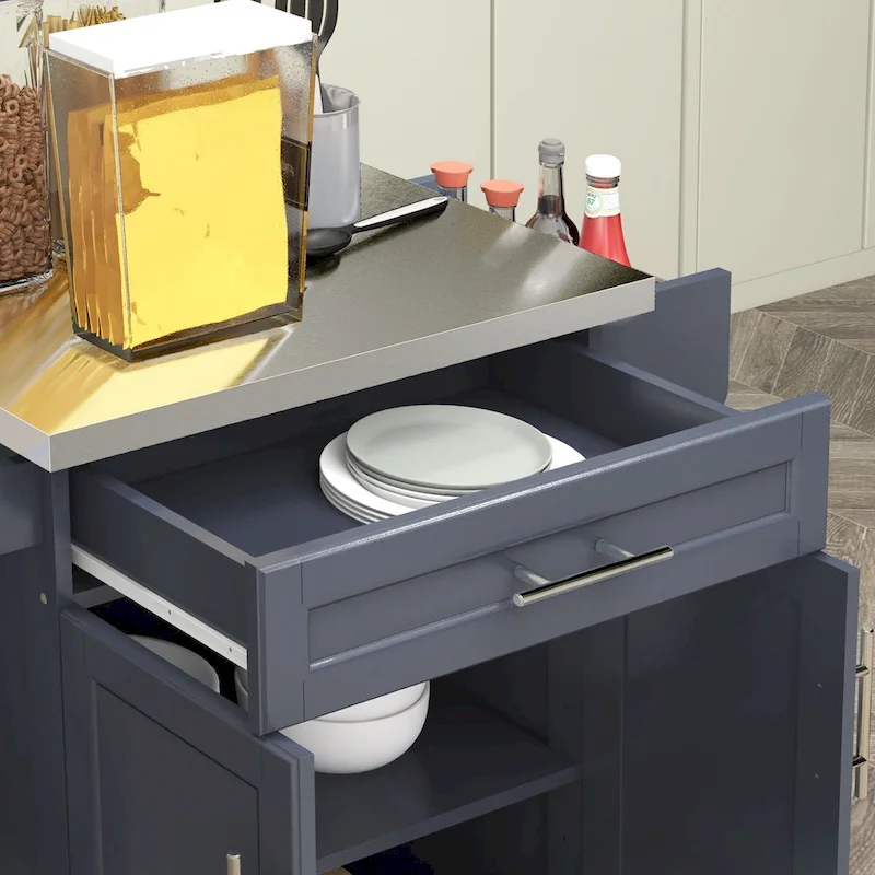 Kitchen Island on Wheels, Rolling Kitchen Cart with Stainless Steel Countertop, Drawer, Gray