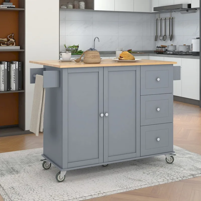 Multifunctional Kitchen Cart with Spice Rack and Adjustable Shelves