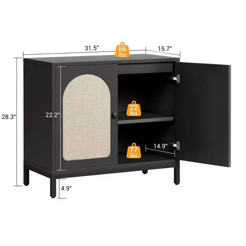 Sideboard Buffet Cabinet, Kitchen Storage Sideboard with Rattan Doors, Liquor Coffee Buffet Accent Cabinet for Living Room, Dining Room