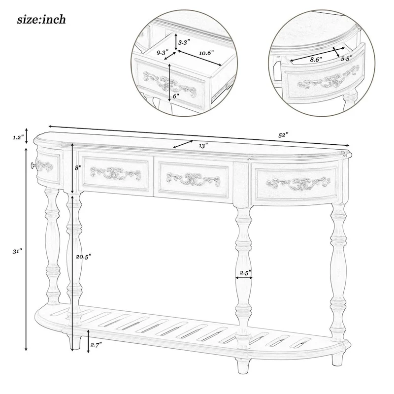 Merax Curved Console Table with 4 Drawers and 1 Shelf