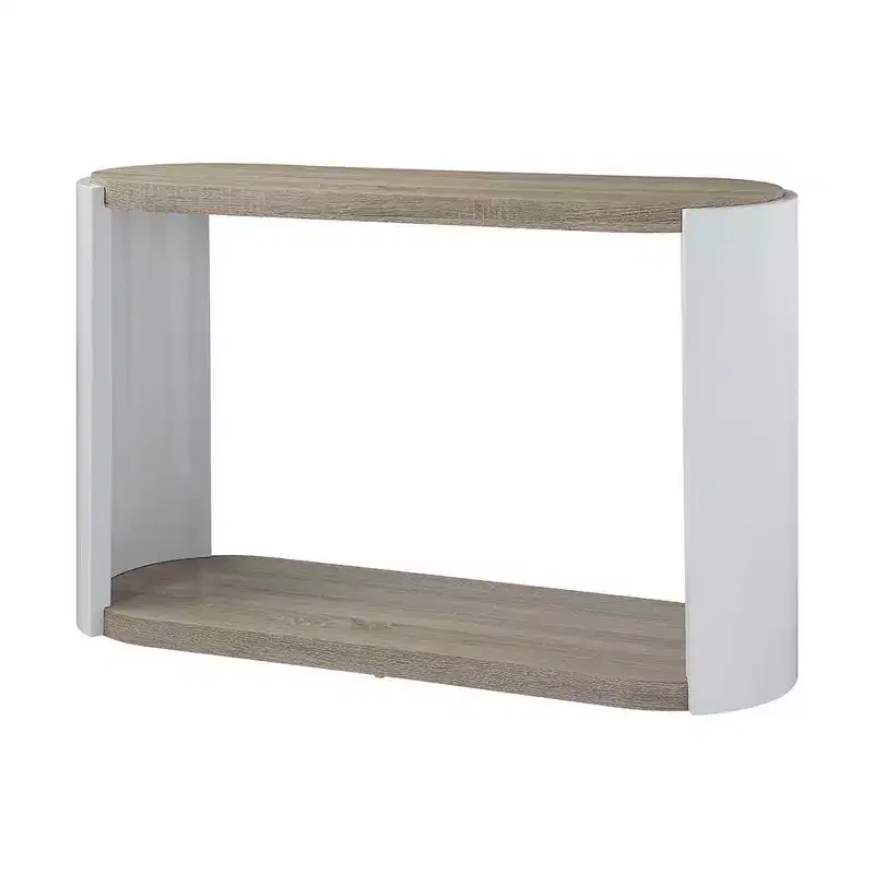 Console Table, White/Oak High Gloss Finish with Open Shelf