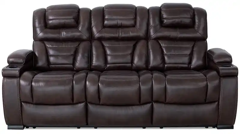 84 Genuine Leather Power Reclining Sofa with Power Headrests, Dual Cupholders and USB Ports