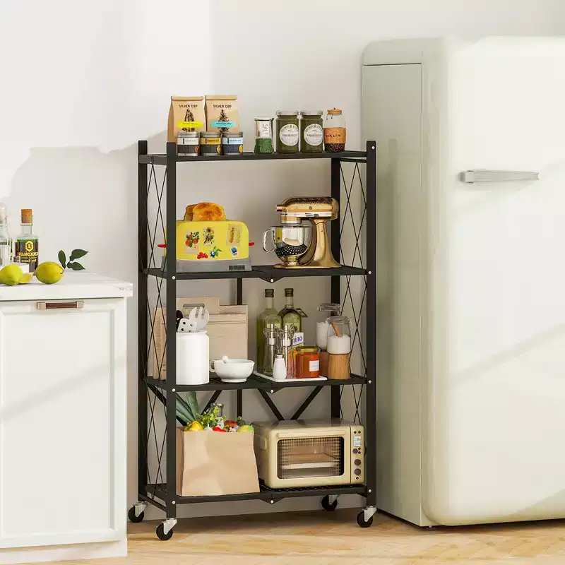 Costway 4-tier Foldable Storage Shelving Unit w/4 Universal Wheels for Kitchen Study