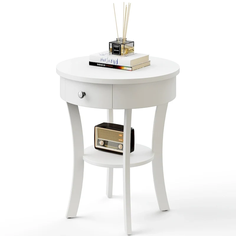 Costway 2-tier Side End Sofa Table Round Nightstand for Bedroom Living