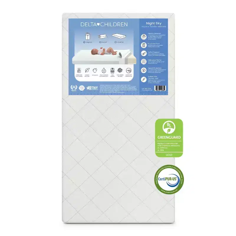 Delta Children Night Sky 2-Stage Crib and Toddler Mattress - Greenguard Gold Certified, CertiPUR-US Certified Foam - Gray
