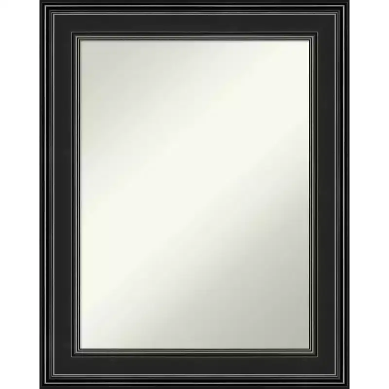 24" x 30" Non-Beveled Ridge Black Bathroom Wall Mirror - Amanti Art: Rectangle, Polystyrene Frame, Wall Mounted