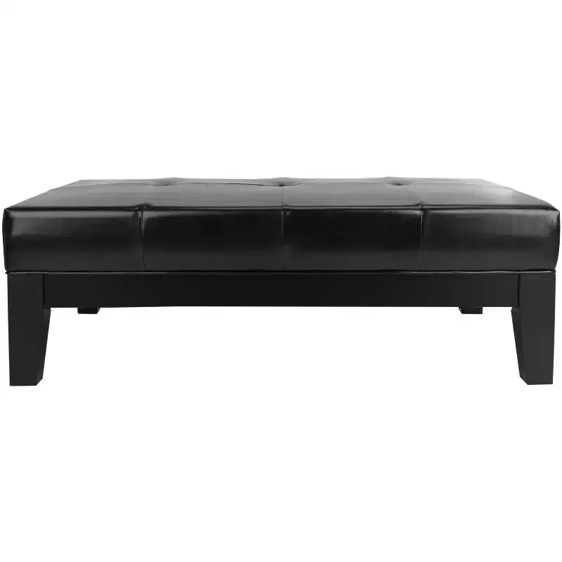 Rectangular Cocktail Ottoman with Tufted Bicast Leather Upholstery