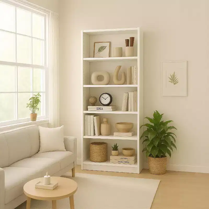 29-inch Five-Tier Bookcase Storage Cabinet with 5 Open Shelves and Anti-Tip Safety Kit, Suitable for Bedrooms and Living Rooms, White