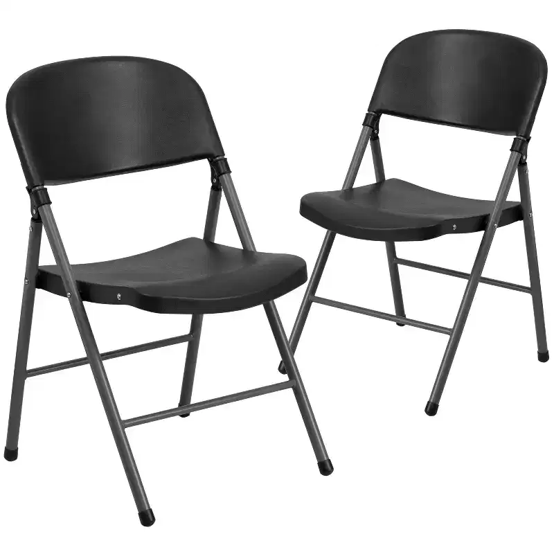 Heavy-Duty Plastic Folding Chairs – Set of 2, 330 lb Capacity, Charcoal Frame