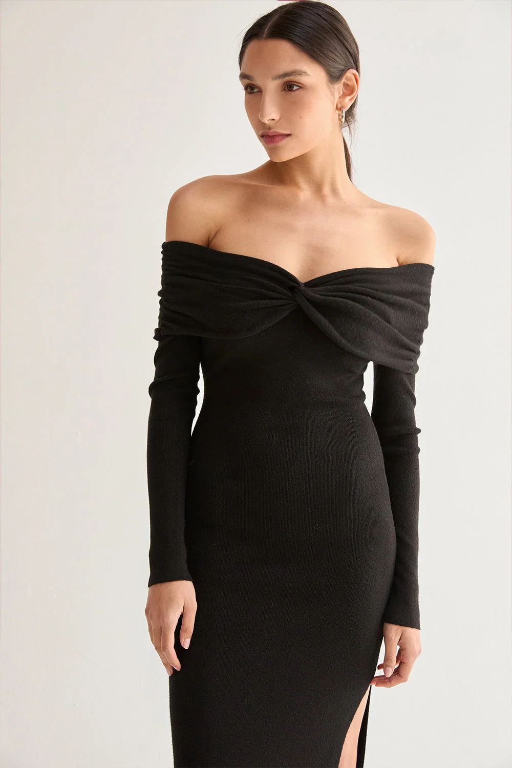 Off Shoulder Sweater Dress Long Sleeve Knit Midi Dress