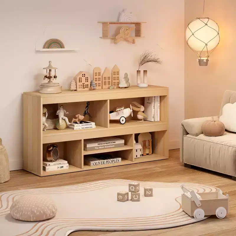 Toy Storage Organizer, 6-Cube Wooden Kids Bookshelf with Metal Accents, Toy Bookcase for Playroom Nursery Classroom