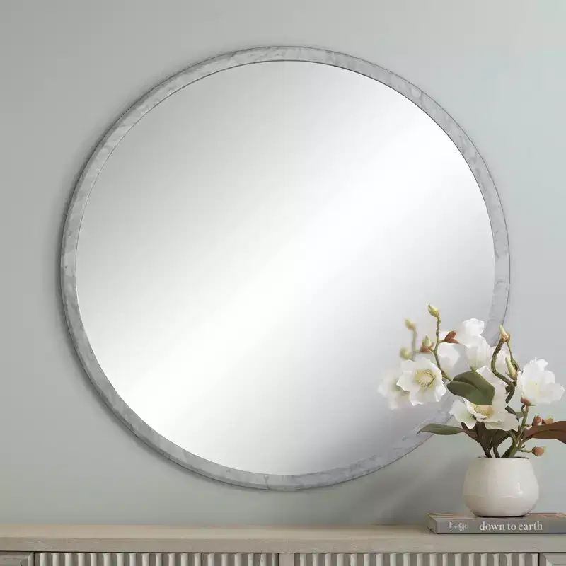 Possini Euro Design Possini Euro Harriet 34 Wide White Faux Marble Round Wall Mirror