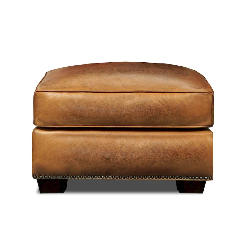 Top Grain Hand-Antiqued Leather Traditional Ottoman | Footrest & Coffee Table