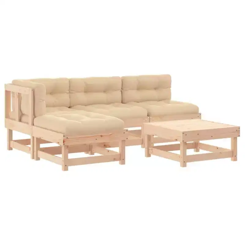 vidaXL Patio Furniture Set with Cushions Outdoor Lounge Set 5 Piece Solid Wood