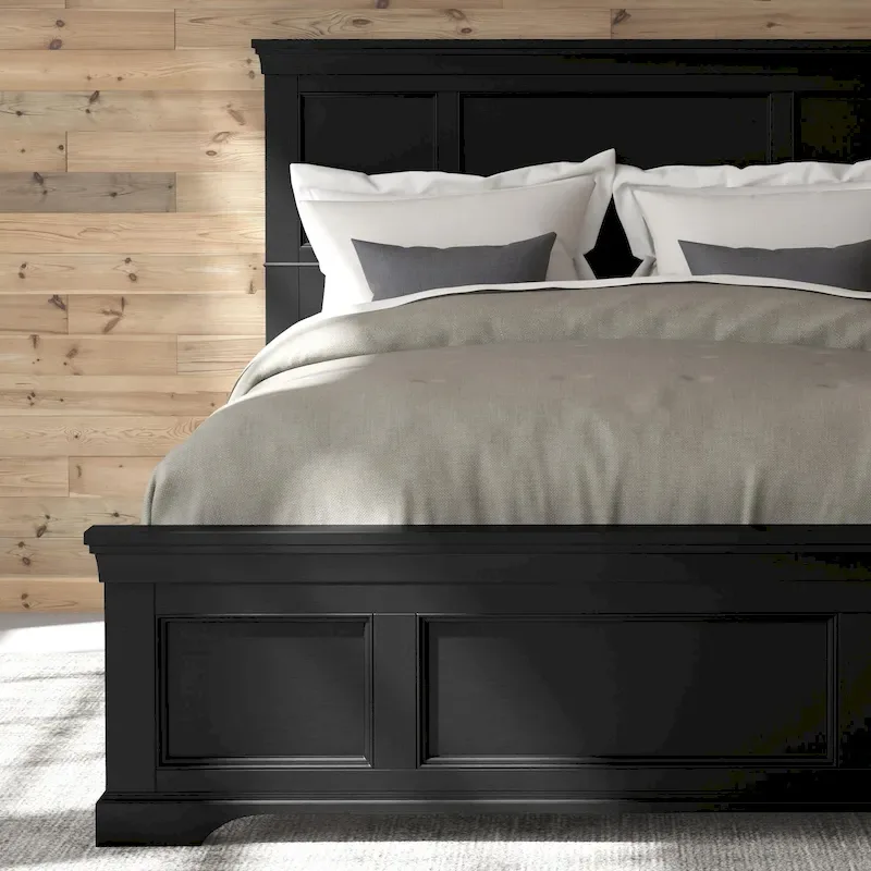 Queen Bed Frame in Black Finish, Hardwood and Engineered Wood, Box Spring Required