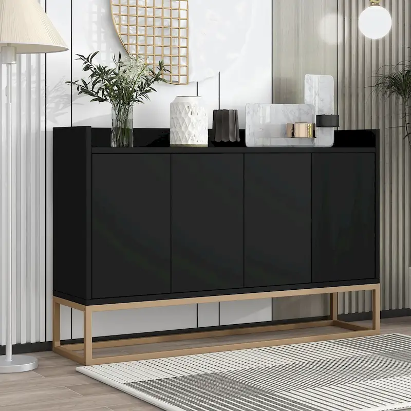 Black / White / Navy Sideboard Cabinet with Gold Legs – Single-Person Assembly