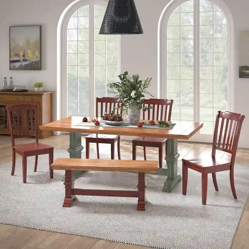 Ronda 78 Rectangular Solid Wood Top Dining Set with Spindle Back Chairs