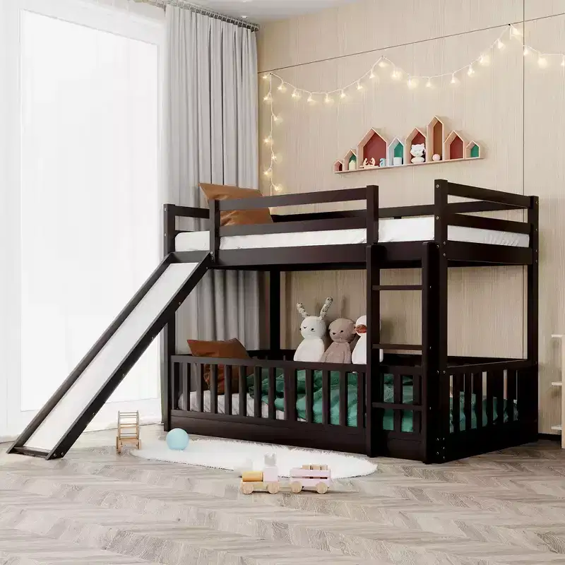 Twin Over Twin Bunk Bed with Slide and Ladder, White