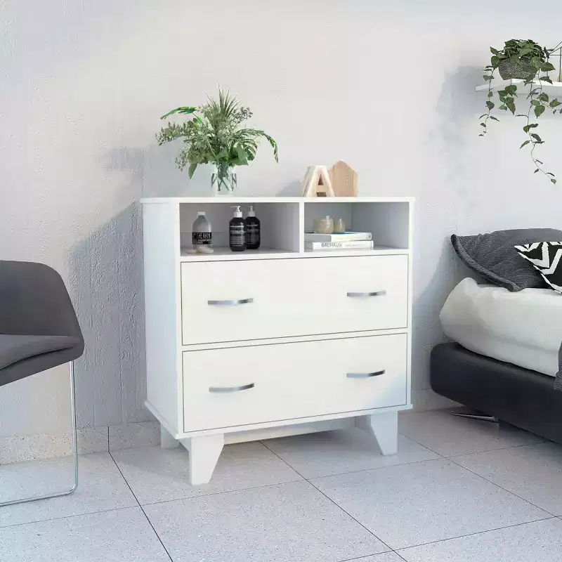 Okak Elegant Bedroom Dresser Nightstand with 2 Drawers & 2-Shelf, Ample Storage Chest Cabinet for Living Room Hallway Entryway
