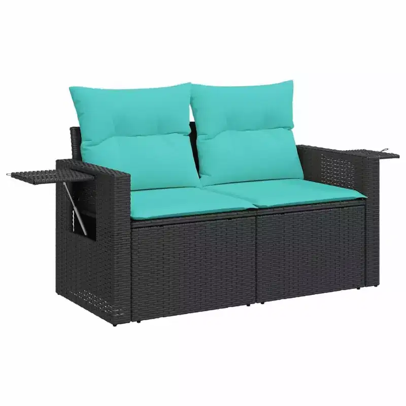 vidaXL Patio Sofa Set Black PE rattan, powder-coated steel, 100% polyester