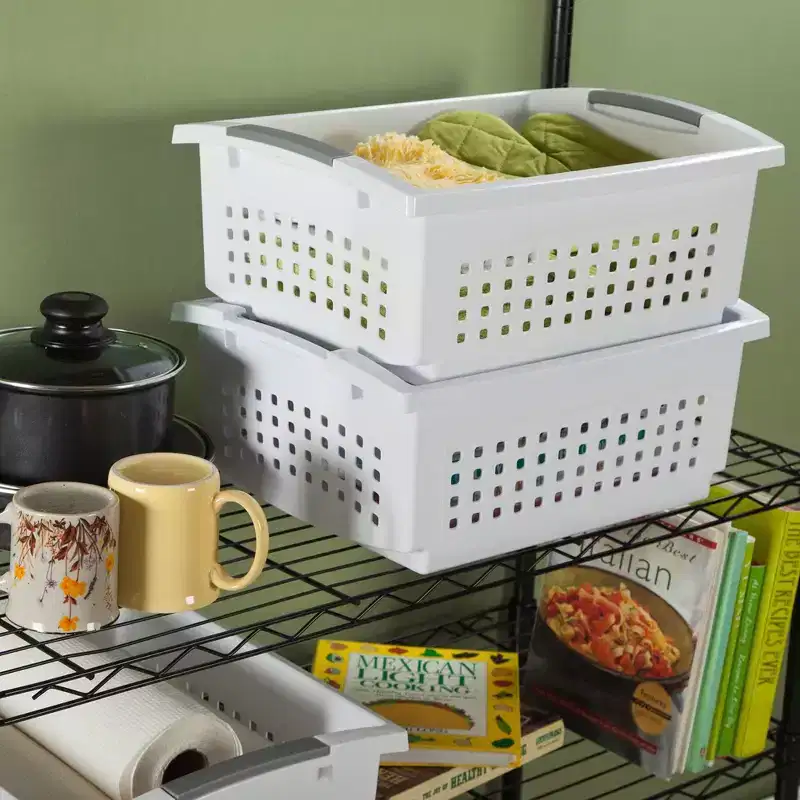 Small White Stacking Basket with Gray Accents, 18-Pack