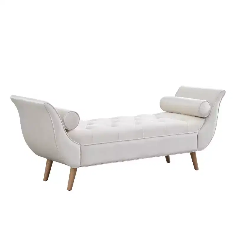 Modern Velvet End of Bed Bench for Bedroom, Button Tufted Bedroom Bench Seat with Solid Wood Legs for Living Room or Entryway-Panipeachy