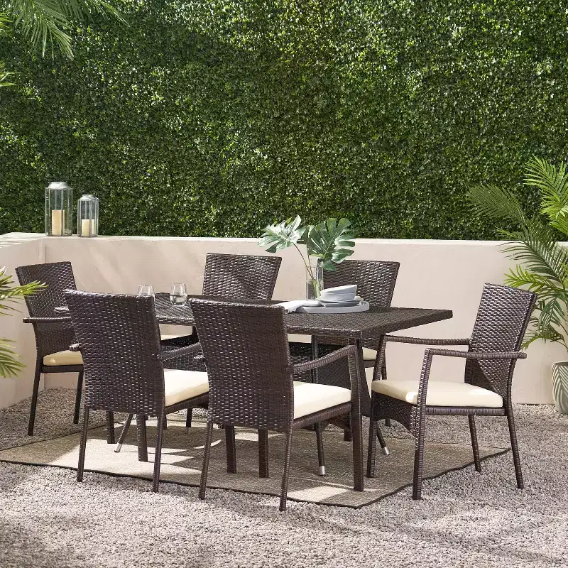 Christopher Knight Home Thompson Outdoor Wicker 7 Piece Dining Set with Cushion
