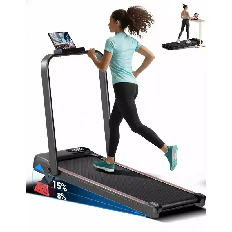 15% Incline Walking Pad Treadmill with Handle Bar - 2.5HP Quiet Folding Treadmill for Home Office Under Desk Portable Walking Pad with 220LB Capacity