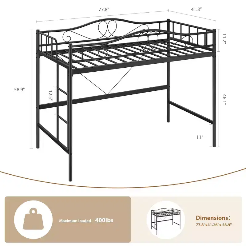 Loft Bed Twin Size with Removable Ladder & Full Safety Guardrail, Twin Loft Bed Heavy-Duty Metal Frame 400 Lbs Weight Capacity, Space Saving