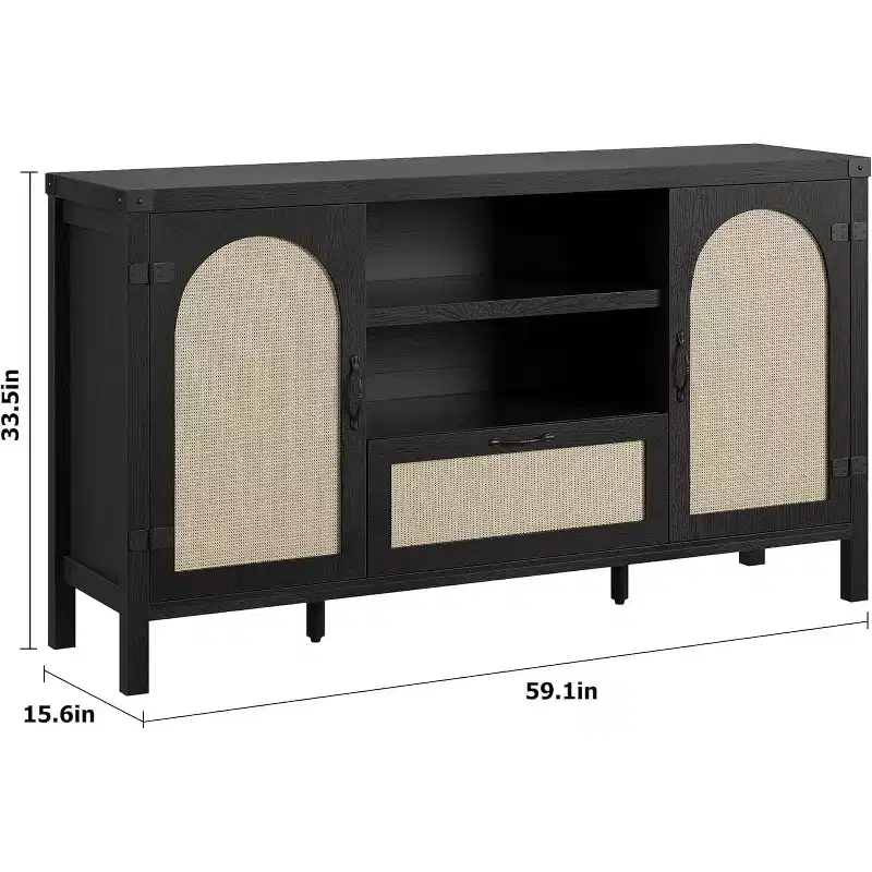 59 Rattan Sideboard Buffet Cabinet with Drawer, Farmhouse Coffee Bar for Living Room & Kitchen
