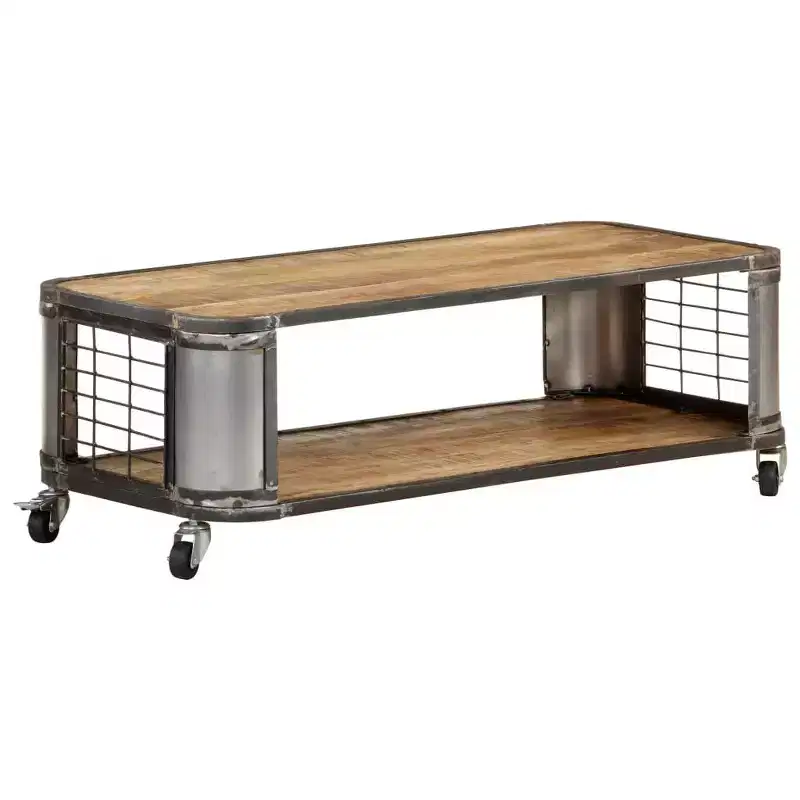 Coffee Table with Castors - Solid Mango Wood, 39.4 Inch