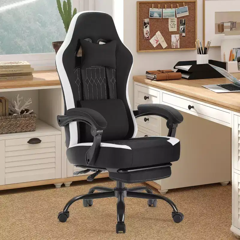Ergonomic Office Chair with Padding Armrest, Gaming Chair with Lumbar Support, Swivel Rolling Chair with Wheels for Home, Office